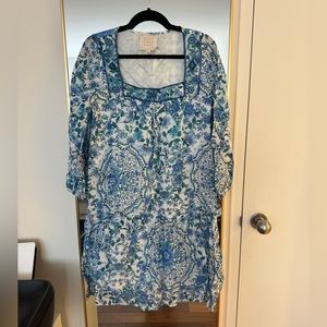 Johnny Was long sleeve floral dress. Linen and lined - size S